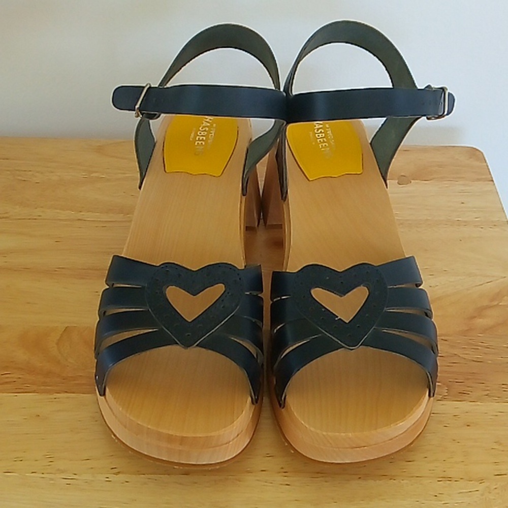 Swedish Hasbeens Blue Leather Platform Sandals